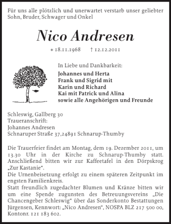 Traueranzeigen Von Nico Andresen Sh Z Trauer