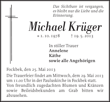 Traueranzeigen von Michael Krüger sh z Trauer