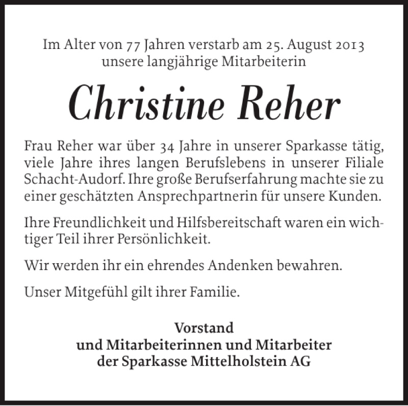 Traueranzeigen Von Christine Reher Sh Z Trauer