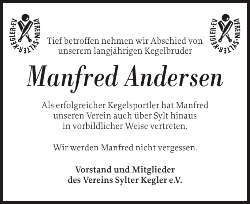 Traueranzeigen Von Manfred Andersen Sh Z Trauer