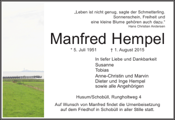 Traueranzeigen Von Manfred Hempel Sh Z Trauer