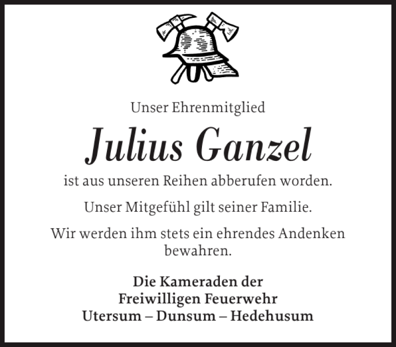 Traueranzeigen Von Julius Ganzel Sh Z Trauer