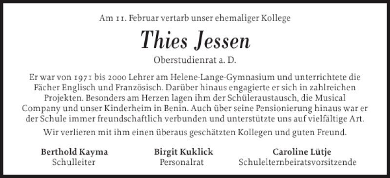 Traueranzeigen Von Thies Jessen Sh Z Trauer