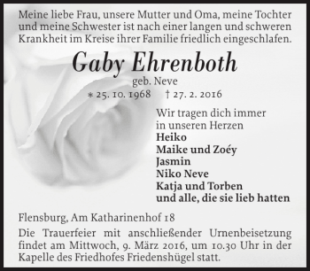 Traueranzeigen Von Gaby Ehrenboth Sh Z Trauer