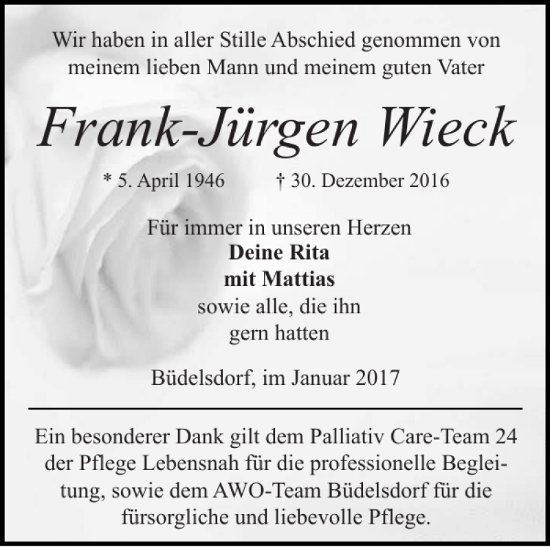 Traueranzeigen von Frank Jürgen Wieck sh z Trauer