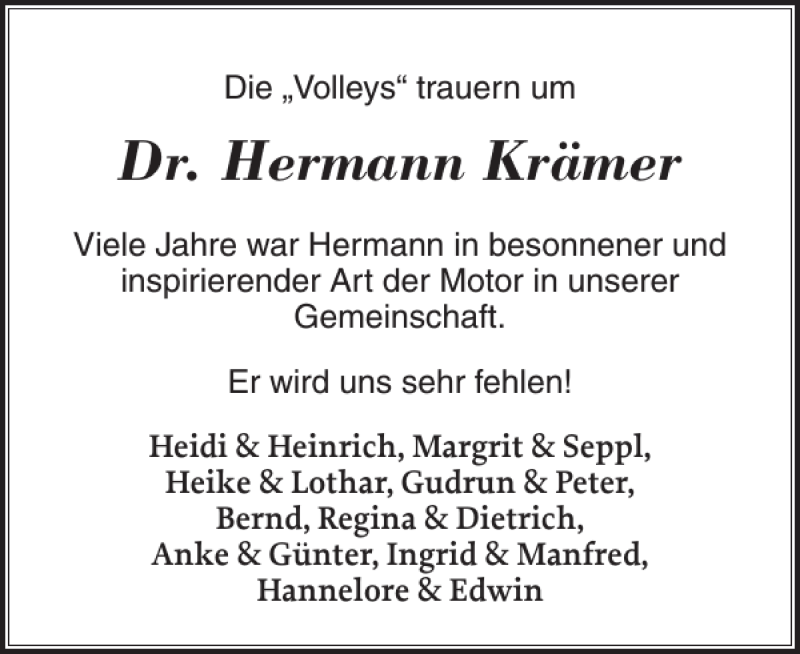 Traueranzeigen Von Dr Hermann Kr Mer Sh Z Trauer