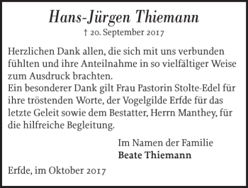 Traueranzeigen von Hans Jürgen Thiemann sh z Trauer