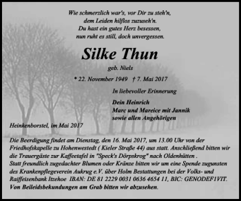 Traueranzeigen Von Silke Thun Sh Z Trauer