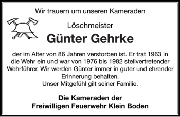 Traueranzeigen Von G Nter Gehrke Sh Z Trauer