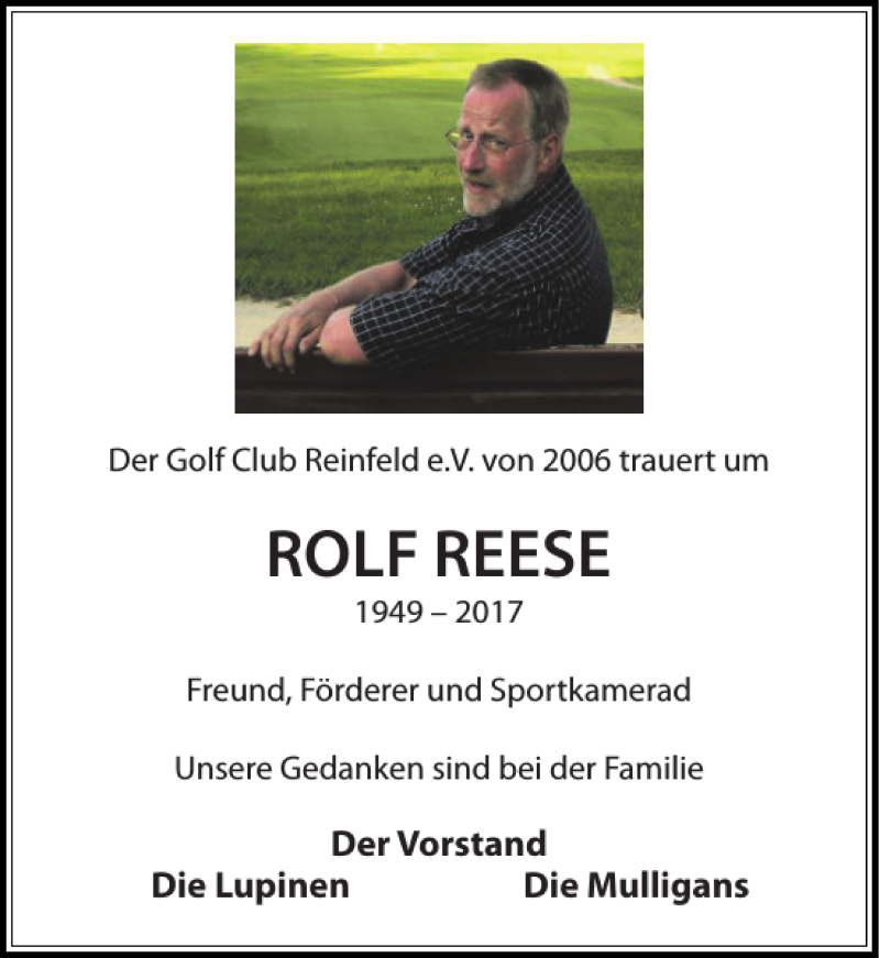 Traueranzeigen Von ROLF REESE Sh Z Trauer