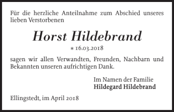 Traueranzeigen Von Horst Hildebrand Sh Z Trauer