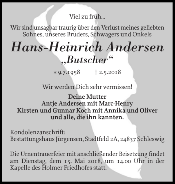 Traueranzeigen Von Hans Heinrich Andersen Sh Z Trauer