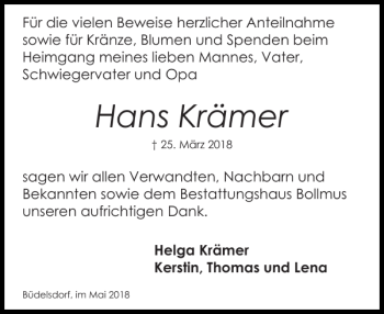 Traueranzeigen von Hans Krämer sh z Trauer