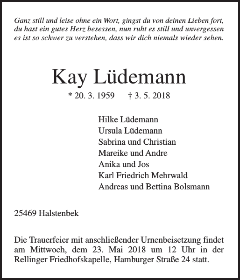 Traueranzeigen Von Kay L Demann Sh Z Trauer