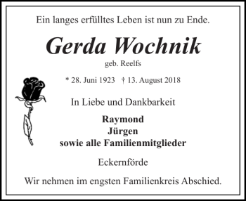 Traueranzeigen Von Gerda Wochnik Sh Z Trauer