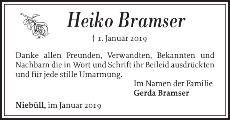 Traueranzeigen Von Heiko Bramser Sh Z Trauer