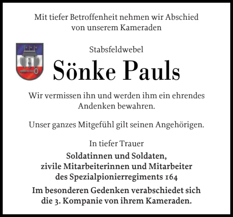 Traueranzeigen von Sönke Pauls sh z Trauer