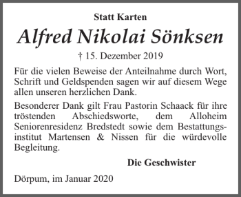 Traueranzeigen Von Alfred Nikolai S Nksen Sh Z Trauer