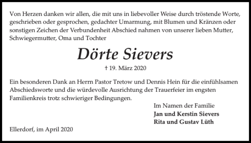 Traueranzeigen Von D Rte Sievers Sh Z Trauer