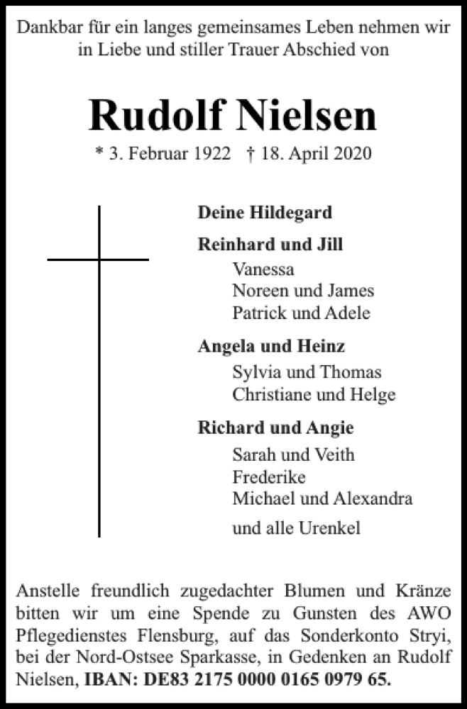 Traueranzeigen Von Rudolf Nielsen Sh Z Trauer