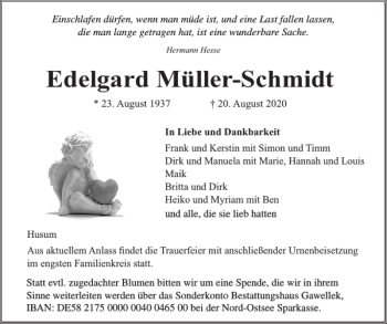 Kondolenzbuch von Edelgard Müller Schmidt sh z Trauer