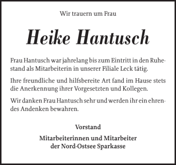 Traueranzeigen Von Heike Hantusch Sh Z Trauer