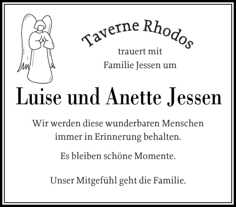 Traueranzeigen Von Luise Und Anette Jessen Sh Z Trauer