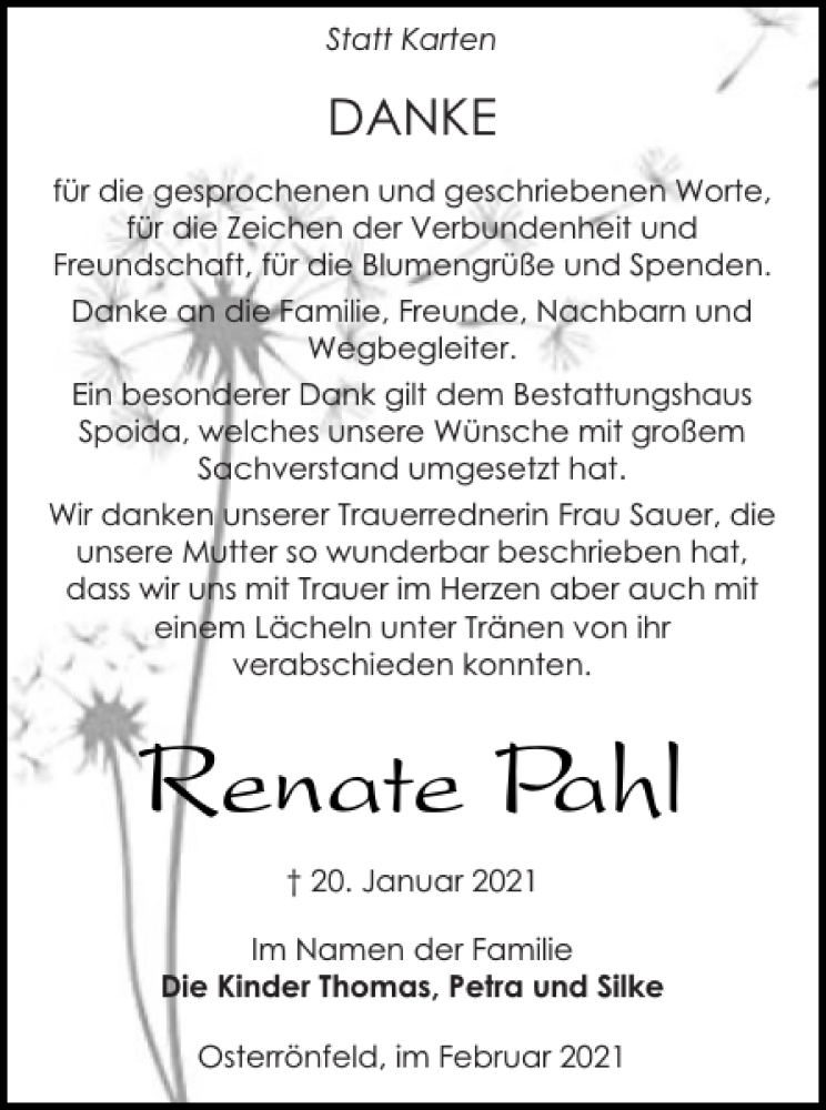 Traueranzeigen Von Renate Pahl Sh Z Trauer