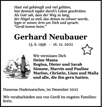 Traueranzeigen Von Gerhard Neubauer Sh Z Trauer