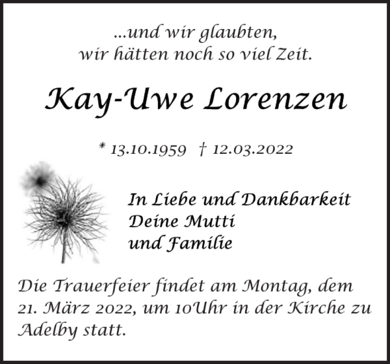 Traueranzeigen Von Kay Uwe Lorenzen Sh Z Trauer