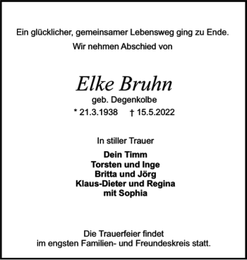 Traueranzeigen Von Elke Bruhn Sh Z Trauer