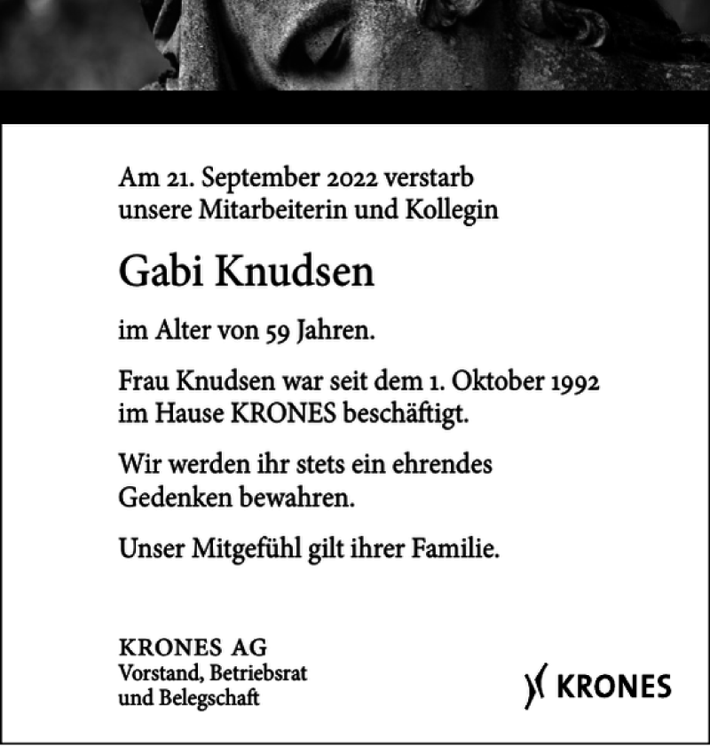 Traueranzeigen Von Gabi Knudsen Sh Z Trauer