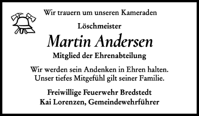 Traueranzeigen Von Martin Andersen Sh Z Trauer