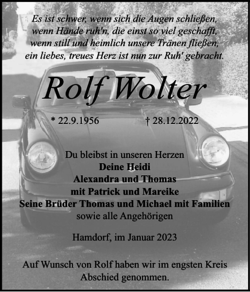 Traueranzeigen Von Rolf Wolter Sh Z Trauer