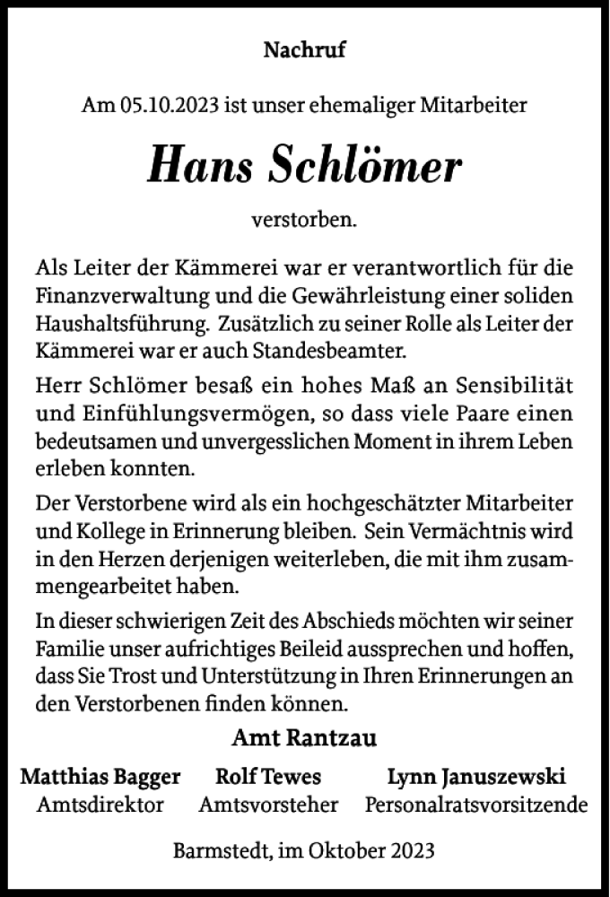 Traueranzeigen Von Hans Schl Mer Sh Z Trauer