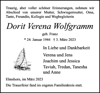 Traueranzeigen Von Dorit Verena Wolfgramm Sh Z Trauer