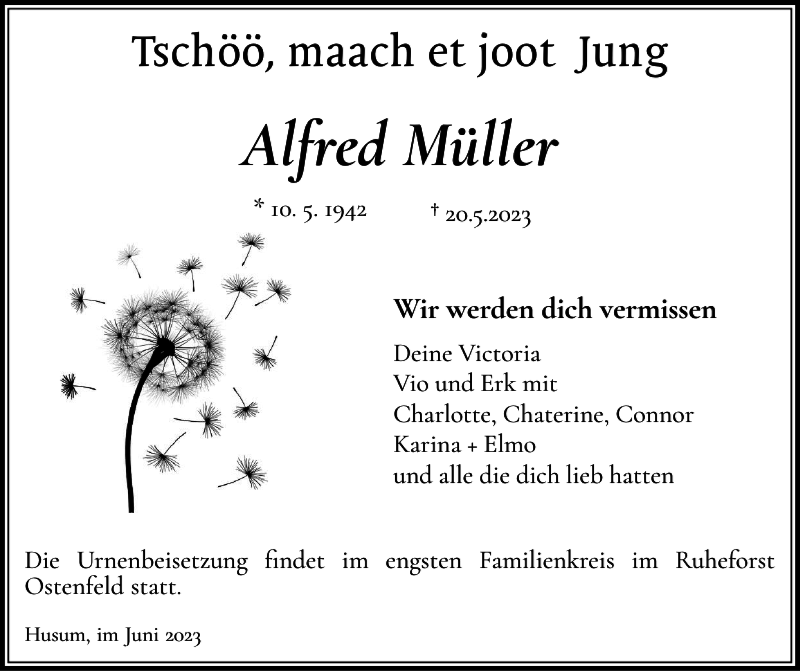 Traueranzeigen von Alfred Müller sh z Trauer