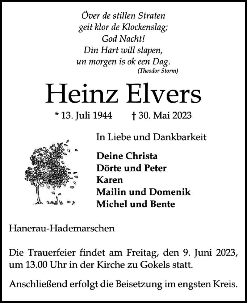 Traueranzeigen Von Heinz Elvers Sh Z Trauer