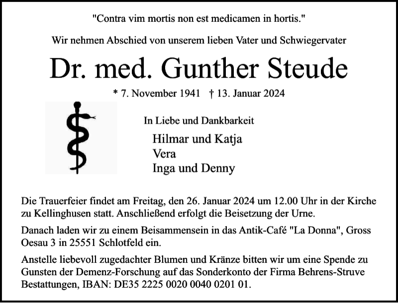 Traueranzeigen Von Dr Med Gunther Steude Sh Z Trauer