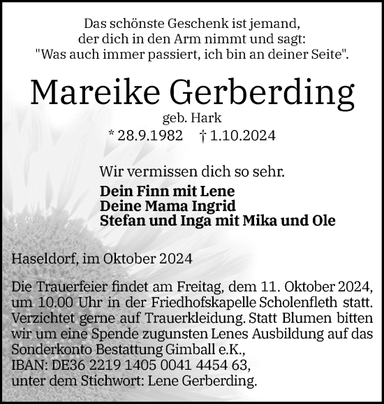 Traueranzeigen Von Mareike Gerberding Sh Z Trauer