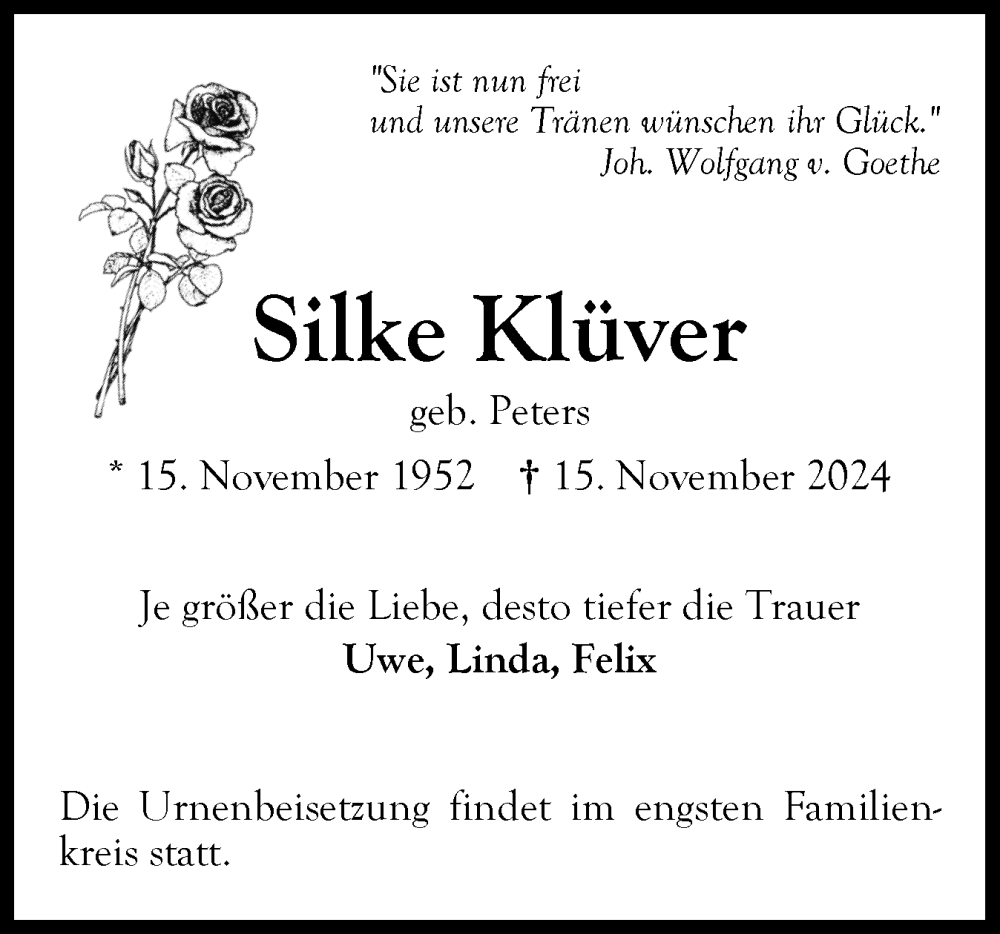 Traueranzeigen Von Silke Kl Ver Sh Z Trauer