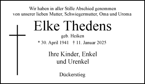 Traueranzeigen Von Elke Thedens Sh Z Trauer