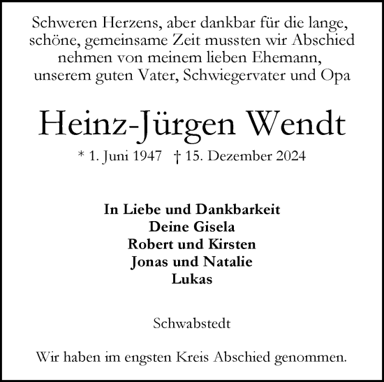 Kondolenzbuch von Heinz Jürgen Wendt sh z Trauer