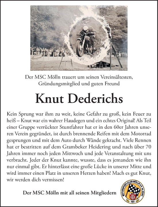 Kondolenzbuch Von Knut Dederichs Sh Z Trauer