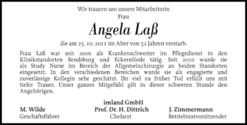 Traueranzeige von Angela Laß von Eckernförder Zeitung