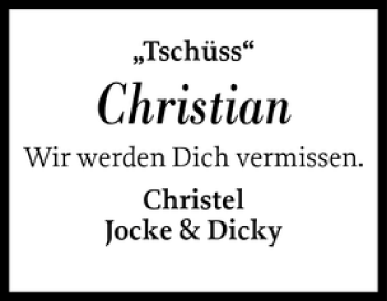 Traueranzeige von Christian  von Flensburger Tageblatt