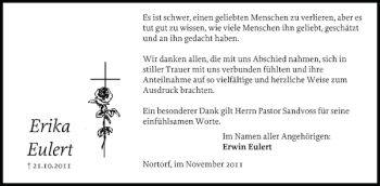 Traueranzeige von Erika Eulert von Landeszeitung