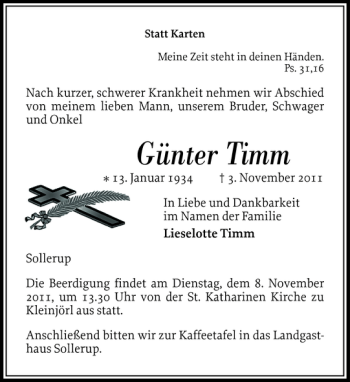 Traueranzeige von Günter Timm von Flensburger Tageblatt