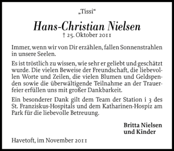 Traueranzeige von Hans-Christian Nielsen von Flensburger Tageblatt
