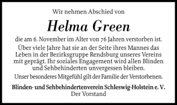 Traueranzeige von Helma Green von Landeszeitung